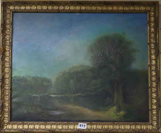 French School, oil on canvas, woodland scene, 44 x 54cm